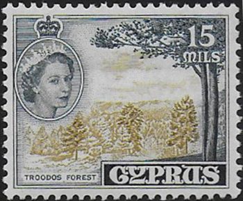 1958 Cyprus Elizabeth II 50m. yellow-olive indigo MNH SG n. 177aa