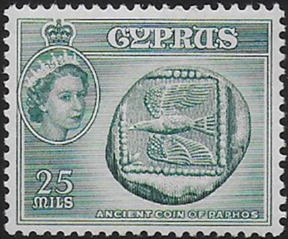 1958 Cyprus Elizabeth II 25m. greenish blue MNH SG n. 179a