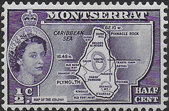 1958 Montserrat Elizabeth II 1/2c. Type II MNH SG n. 136b