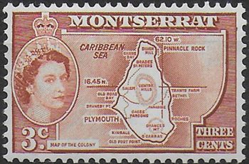 1958 Montserrat Elizabeth II 3c. Type II MNH SG n. 139a