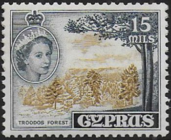 1960 Cyprus Elizabeth II 50m. bistre and indigo MNH SG n. 177a