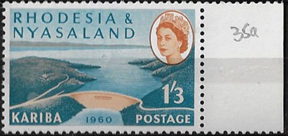 1960 Rhodesia and Nyasaland Khariba 1s.3d. blue MNH SG n. 35a