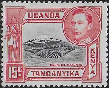 1943 Kenya Uganda Tanganyika 15c. black rose-red MNH SG n. 137