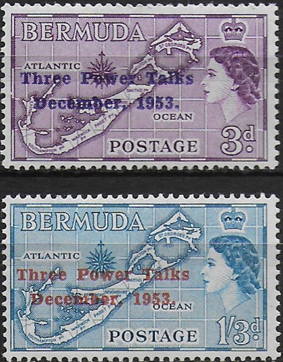 1953 Bermuda Three Power Talks 25,1?4 first line MNH SG n. 152a/53a