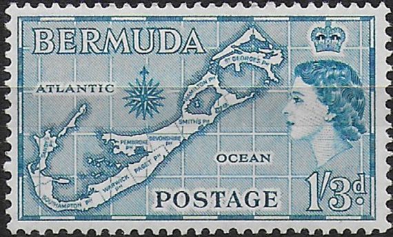 1954 Bermuda Map of 1s.3d. greenish blue Die I MNH SG n. 145a