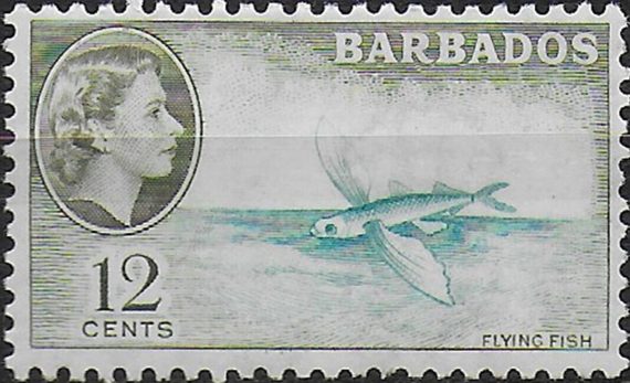 1959 Barbados Flying Fish 12c. green brown olive MNH SG n. 296a