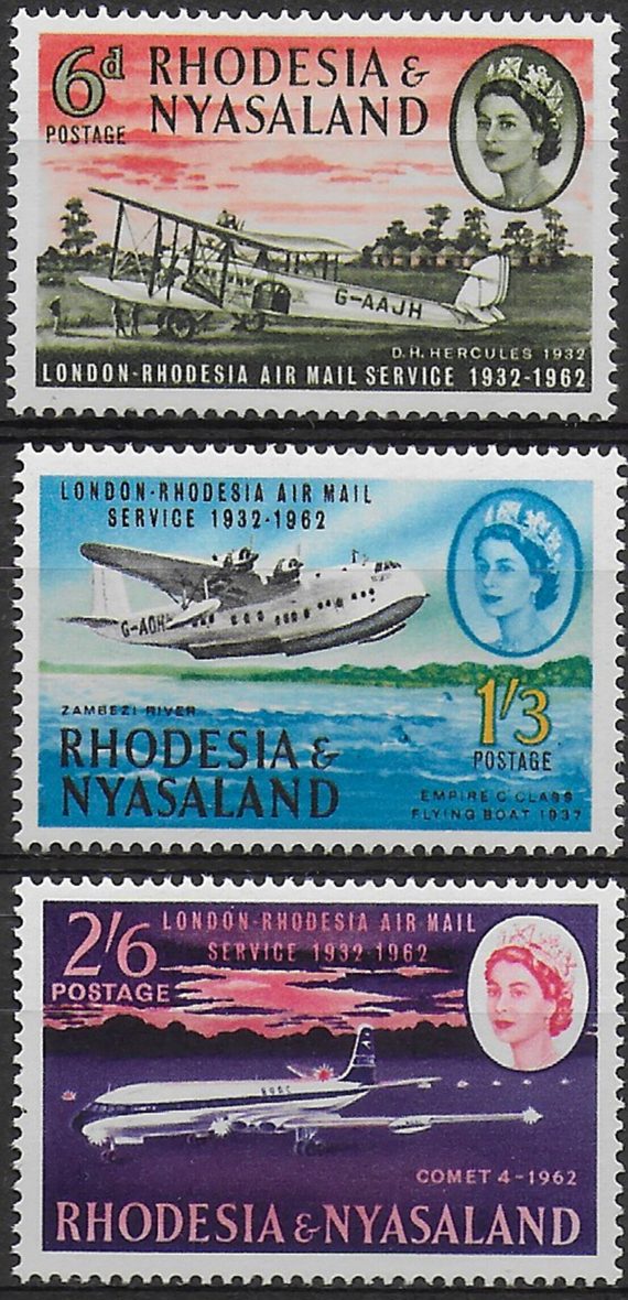 1962 Rhodesia & Nyasaland 30th Airmail Service 3v. MNH SG n. 40/42