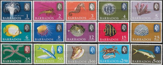 1965-69 Barbados Marine Wildlife 15v. PVA MNH SG n. 342/55a