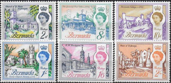 1966-69 Bermuda Buildings 6v. W w12 sidevays MNH SG n. 195/200