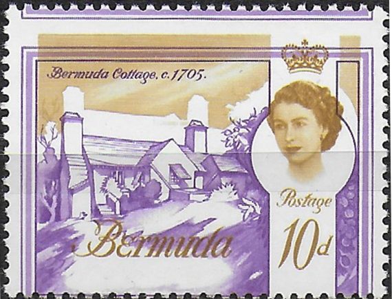 1966 Bermuda Cottage 10s. all shifted w 12 sidevays MNH SG n. 197?