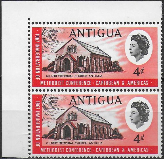 1967 Antigua Gilbert Memorial Churc 4c. variety MNH SG n. 203+203a