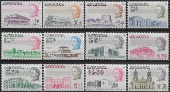 1969 Antigua Buildings 12v. glazed paper MNH SG n.181ab/95a