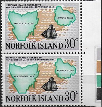 1969 Norfolk Island 30c. VAN DIFMEN'S + normal MNH SG n. 101a+101