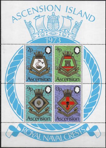 1973 Ascension Royal Naval Crests V series MS MNH SG n. 166/69