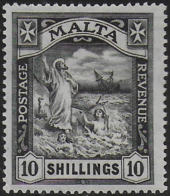 1922 Malta Shipwrec of St Paul 10s. black MNH SG n. 104