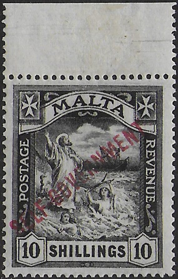 1922 Malta St Paul 10s. SELF-GOVERNEMENT bf MNH SG n. 121