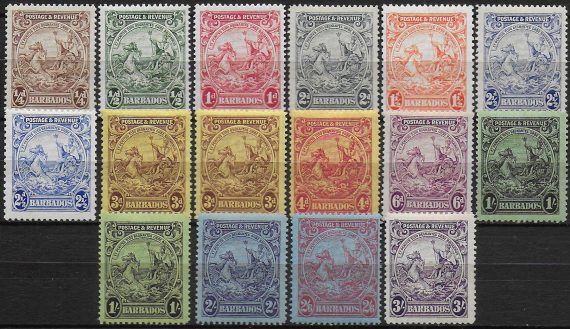 1925-35 Barbados Seal of Colony 13v. + 3v. colour variety MH SG n. 229/39+