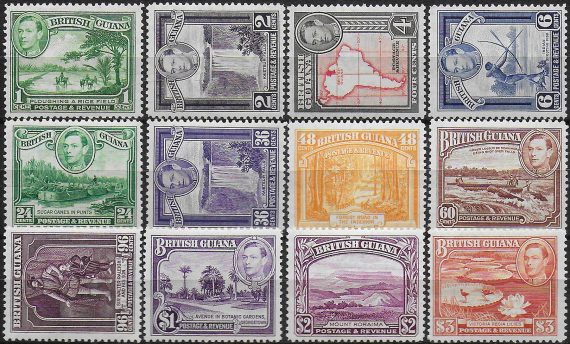 1938/52 British Guiana George VI 12v. MNH SG n. 308a/19