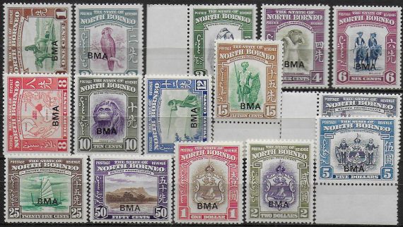 1947 North Borneo BMA 15v. MNH SG n. 320/34