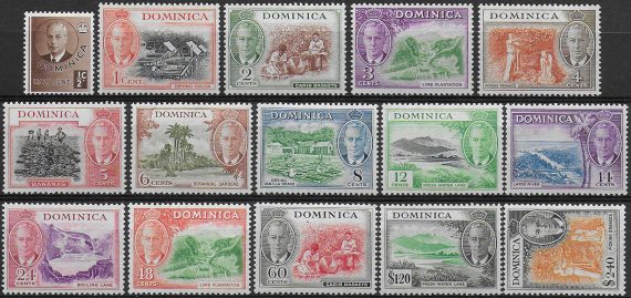 1951 Dominica George VI 15v. MNH SG n. 120/34