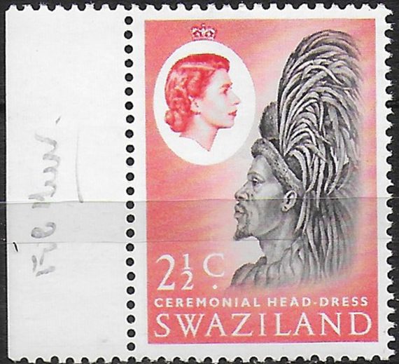 1962 Swaziland Head-dress 2½c. black vermilion Wmk inverted MNH SG n. 93w