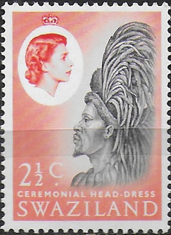 1966 Swaziland Head-dress 2½c. black and dull red MNH SG n. 93a