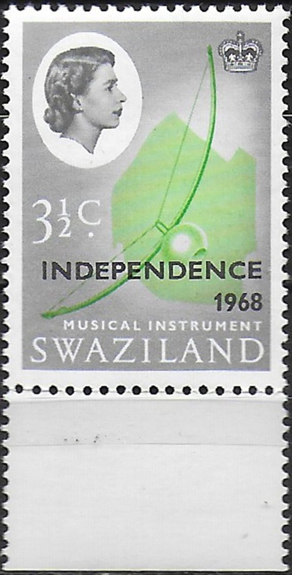 1968 Swaziland Independence Musical instr. 3½c. Wmk inv. MNH SG n. 147w