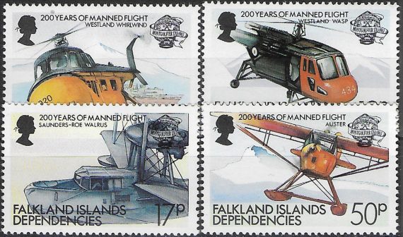 1983 Falkland Islands Dependencies manned flight 4v. MNH Michel n. 117/120