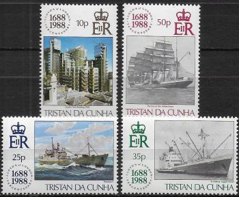 1988 Tristan da Cunha Lloyd's tercentenary 4v. MNH Y&T n. 432/35