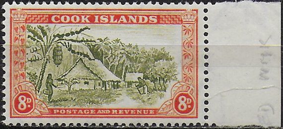 1949 Cook Islands 8d. Native Hut wmk inverted MNH SG n. 156w