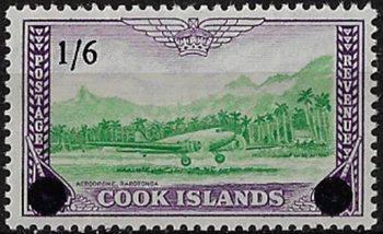 1960 Cook Islands 1s.6d. on 5d. emerald, green, violet MNH SG n. 162