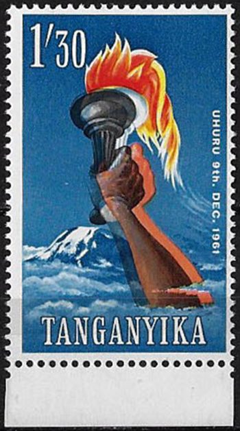 1961 Tanganyika Independence 1s. variety brown misplaced MNH SG n. 115?