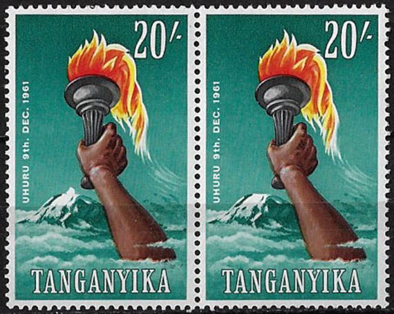 1961 Tanganyika Independence 20s. variety pair MNH SG n. 119a+119