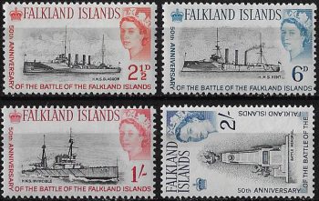 1964 Falkland Islands 50th Battle of Falkland4v. MNH SG n. 215/18