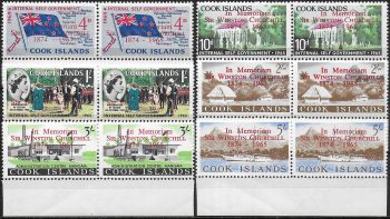 1966 Cook Islands Churchill variety 6 pairs MNH SG n. 179/84+179a/84a