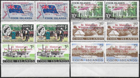 1966 Cook Islands Churchill variety 6 pairs MNH SG n. 179/84+179a/84a