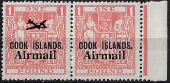 1966 Cook Islands Airmail £1 aeroplane omitted 1 pair MNH SG n. 193+193a