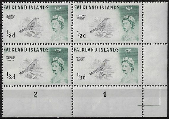 1966 Falkland Islands Austral Thrush Weak entry variety MNH SG n. 227+227a