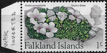 1968 Falkland Islands 1s. Scurvy Grass Wmk inv. MNH SG n. 240w