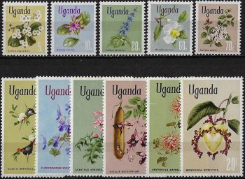 1971-74 Uganda Flowers glazed paper 11v. MNH SG n. 131a/45a