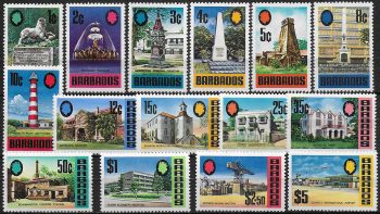 1971 Barbados monuments glazed paper 15v. MNH SG n. 399a/414a