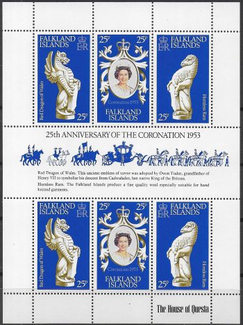 1978 Falkland Islands anniversary of Coronation 6v. MS MNH Michel n. 272/74