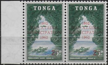 1962 Tonga Emancipation 2s. on 3d. pair variety MNH SG n. 126a+126