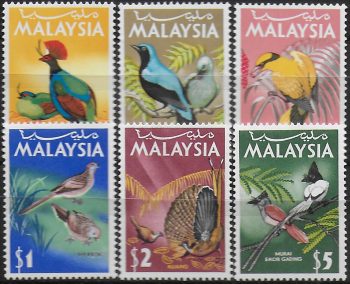 1965 Malaysia Birds 6v. PVA gum MNH SG n. 20/22+24/26