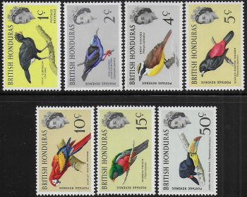1967 British Honduras Birds 7v. Wmk w 12 MNH SG n. 239/45