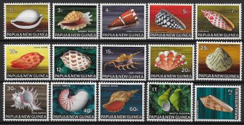 1968-69 Papua New Guinea shells 15v. MNH Y&T n. 138/52