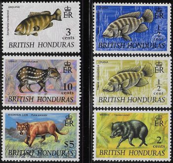1969-72 British Honduras wildlife Wmk 12 6v. MNH SG n. 276/78