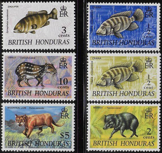 1969-72 British Honduras wildlife Wmk 12 6v. MNH SG n. 276/78